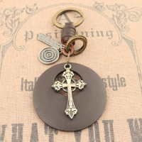 經典復古創意花紋十字架鑰匙扣情侶歐美風汽車鑰匙掛件合金手工