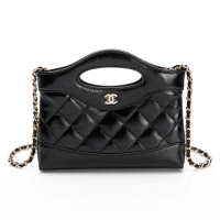【CHANEL 香奈兒】31 Nano bag(黑/金-亮面小牛皮/金黑雙色鏈帶)