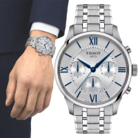 【TISSOT 天梭】官方授權 Chemin Des Tourelles 杜魯爾系列 三眼計時機械錶(T1394621103800)