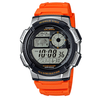CASIO 世界之城電子數位膠帶錶(AE-1000W-4B)-橘色/43.7mm