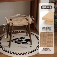 中古實木化妝凳家用臥室梳妝檯凳復古梳妝椅創意繩編凳玄關換鞋凳 網紅 小紅書  爆款 東莞倉現貨直發