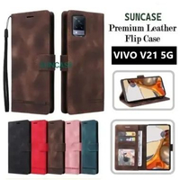 SUNCASE Vivo V21 5G cover hp model dompet multi fungsi flip case wallet leather SUNCASE RED