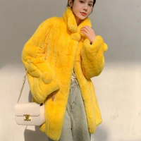 2024 Winter Imported Rex Rabbit Fur Jacket Young New Women Medium Long Snowball Rabbit Fur Loose