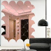NEW 10PCS Wave Shaped Acrylic Mirror Wall Sticker Mosaic Mirror Stickers Tiles Self Adhesive Wall Decals Wallpaper Decor