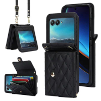 Crossbody Bag Fashion Leather Phone Case For Motorola Razr 40 Ultra Razr+ Plus With Long Lanyard Wallet Card Slot Protect Cover