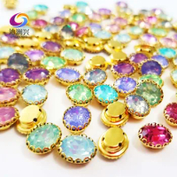 Super Beauty Protein Color oval shape sew on rhinestones with holes, Diy Clothing accessories 8x10mm 20pcs/bag