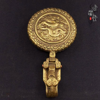 古玩收藏 仿古純銅鑰匙扣盤龍浮雕精致鑰匙扣 男士皮帶扣掛扣飾品1入