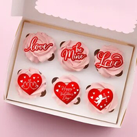 6 PCS Acrylic Valentine’s Day Cupcake Toppers Love Be Mine Cup Cake Toppers Decorations