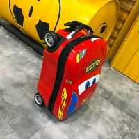 全新 小汽車兒童卡通行李箱18寸旅行登機拖箱萬向輪兒童可坐騎3D拉桿箱