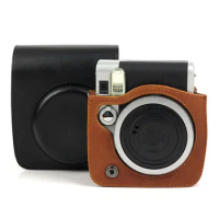 for Instax mini90 Retro Soft Mini Camera Bag PU Leather with Shoulder Strap Brown Black