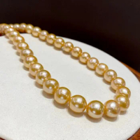 Natural Pearl Necklace Large Particles Nanyang Thick Golden Sea Water Golden Balls Color