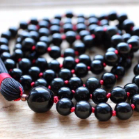 Black Onyx Hand Knotted Necklace 108 Mala Beads Necklace Tassel Necklaces Prayer Necklaces Yoga Mala meditation Beads Jewelry