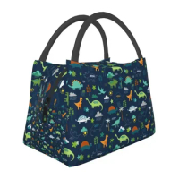 Dinosaur Land Insulated Lunch Bags for School Office Cute Dino Pattern Resuable Cooler Thermal Lunch Box Women