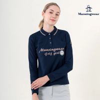 Munsingwear 企鵝牌 女款深藍色LOGO印花笑臉長袖POLO衫 MLUT2B00
