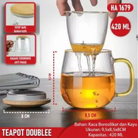 Teko Kaca Tea Pot Tahan Panas Tutup Kayu Infuser Pitcher Teapot Glass Borosilicate Bisa Untuk Masak