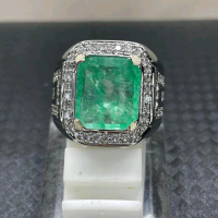 Cincin Pria Jamrud Colombia Dim 12*10*8 Step Cutting Micro Setting Batu Permata Hijau Mewah - 6