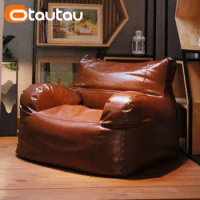 OTAUTAU Big Single Leather Sofa Frameless Pouf Bean Bag Chair with Shredded Foam Filler Living Room Outdoor Furniture SF032