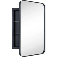 Matt Black Recessed Bathroom Mirror Wall Cabinet with Mirror Stainless Steel Frame Medicine Cabinet with Mirror Vanity