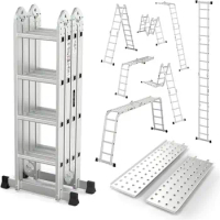 15.5FT Folding Ladder Multi-Purpose Aluminium Extension 7 in 1 Step Heavy Duty Combination EN 131 Standard