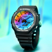 CASIO 卡西歐 G-SHOCK 八角農家橡樹 彩虹蒸鍍 漸變錶面雙顯手錶 送禮推薦 GA-2100SR-1A