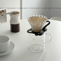 日式簡約直身圓把手沖分享壺濾杯套裝 ins玻璃咖啡杯 耐熱刻度杯