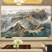 新中式山水水墨畫墻紙辦公室萬里長城裝飾壁畫客廳電視背景墻壁紙
