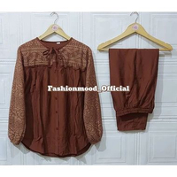 LUNA ONE SET POLO LINEN PREMIUM KOMBINASI BRUKAT BAHAN ADEM DAN LEMBUT KANCING DEPAN BUSUI FRIENDLY