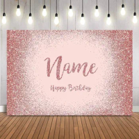 Pink Rose Glitter Backdrop Happy Birthday Photo Background Glitter shiny dots Background for photo studio photocall Custom Name
