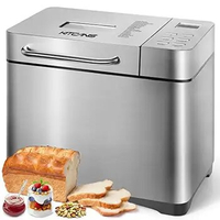 Stainless Steel Automatic Bread Maker Machine with Fruit Nut Dispenser 2.2LB Nonstick Pan 19 Programs Gluten Free Whole Wheat