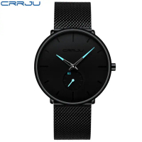 Đồng hồ CRRJU/Kajun 2150 Unisex chống nước, mặt tròn, cá tính, dành cho cặp đôi, dây đeo lưới.