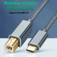 USB C to USB B 2.0 Printer Cable Braided Printer Scanner Cord for Canon Epson HP Samsung Huawei MateBook Xiao NoteBook USB Wire