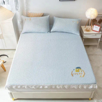 【米夢家居】冰紗床包涼蓆單人3.5尺-不含枕套-可機洗雙涼感3D豆豆釋壓一件組(軟床專用 冰雪藍)