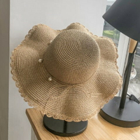沙灘帽子女夏時尚海邊防曬太陽帽防紫外線遮陽大沿可折疊草帽