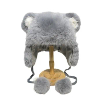 Korean Version Cute Bear Ears Plush Hat Women Thicken Downy Lei Feng Cap Winter Outdoor Warmth Fleece Lined Ear Protector Hat