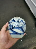 青花瓷片 陶/瓷  清瓷器青花山水人家小罐古董古玩明清