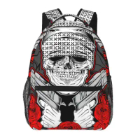 Skull Mafia,gengster Wearing Bandana With Gun An Roses Backpack for Girls Boys Travel RucksackBackpacks for Teenage school bag