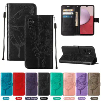 100Pcs/Lot Embossed Butterfly Phone Case For Samsung A54 A14 A04S A04E M13 S23 Plus S21 Ultra 4G 5G Flip Leather Wallet Cover