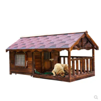 Rainproof outdoor carbonized solid wood dog house, large dog cage in courtyard enclosure, waterproof wooden kennel
