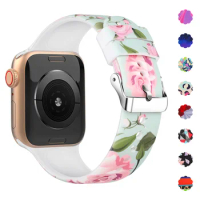 Floral Bands Compatible with Apple Watch Band 45mm 40mm 41mm 44mm 49mm Pattern Printed Bands for iWatch Sery 8/7/6/5/4/SE/ULTRA