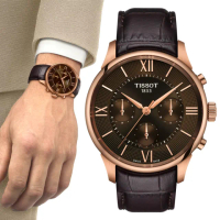 【TISSOT 天梭 官方授權】TOURELLES 杜魯爾系列 經典三眼 計時機械腕錶 618 年中慶 禮物(T1394623629800)