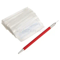Fog Eyebrow Manual Tattoo Pen + 50Pcs 3 Round Needles Permanent Makeup 3Pin Red Alloy Cross Pen Blades Sets for 3D Embroidery