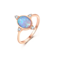 925 Sterling Silver Rose Gold Oval Opal Dainty Ring