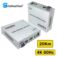 20Km HDMI Fiber Optic USB KVM Extender Video Transmitter Receiver HDMI Loop Over SC Fiber Cable for PS4 PS5 DVD PC To TV Monitor