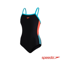 (E4) Speedo 女孩 運動連身泳裝 Dive Thinstrap 黑/藍/橘 SD812864G018【陽光樂活】