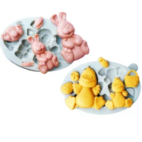 Easter bunny radish ugly duckling egg bow blue chocolate mold fondant cake silicone mold soft pottery clay crafts diy baking too