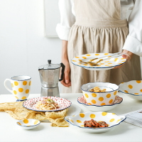 北歐創意波點陶瓷餐具小清新家用飯碗菜盤西餐盤湯碗面碗早餐盤碟