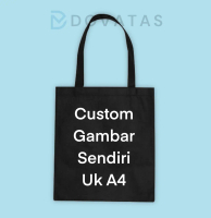 DT - Totebag Hitam Motif Custom - Casual / Souvenir - totebag Kanvas Drill