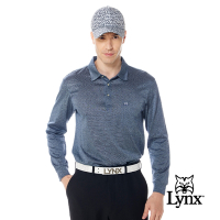 【Lynx Golf】男款歐洲進口布料純棉絲光素面點點胸袋款長袖POLO衫-深藍色