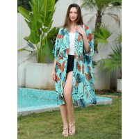 Áo Cánh Dài In Hình, Phong Cách Kimono, Che Biển, Thiết Kế Lá Boho, Áo Choàng Đi Kỳ Nghỉ Áo Cardigan