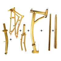 Custom titanium folding bike frame set with Gold color foldable bicycle parts frame/fork/triangle/stem/S handlabar/seatpost